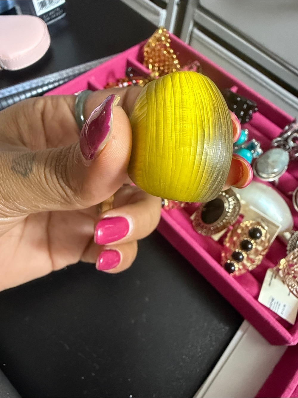 Bold Yellow-Green Wood Statement Ring